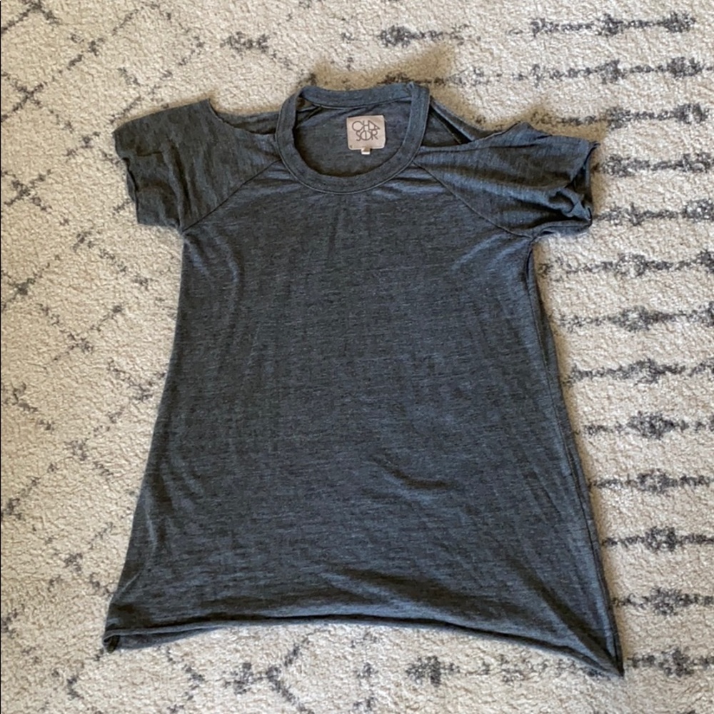 Chaser Olive Green Shoulder Cutout Burnout tee